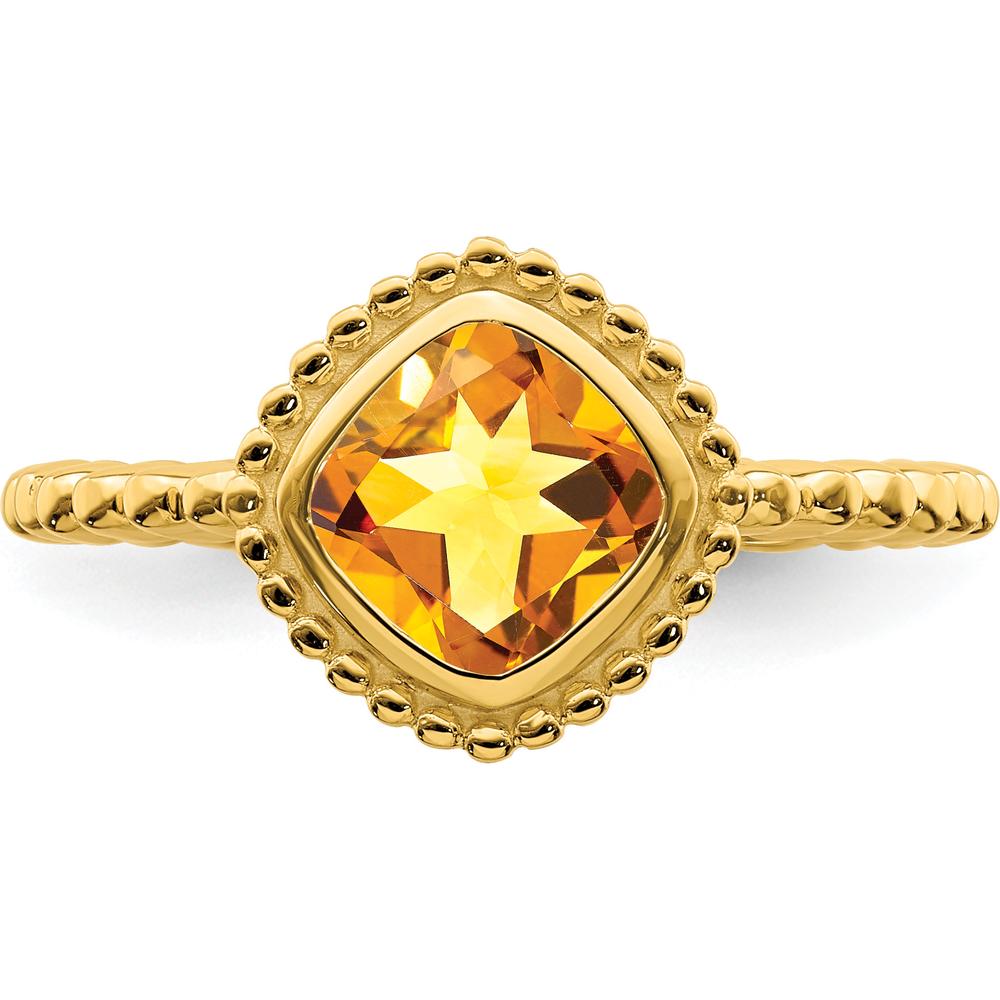 14K Yellow Gold Cushion-Cut Citrine Ring - 1.3 Carat Total Gemstone Weight by 0