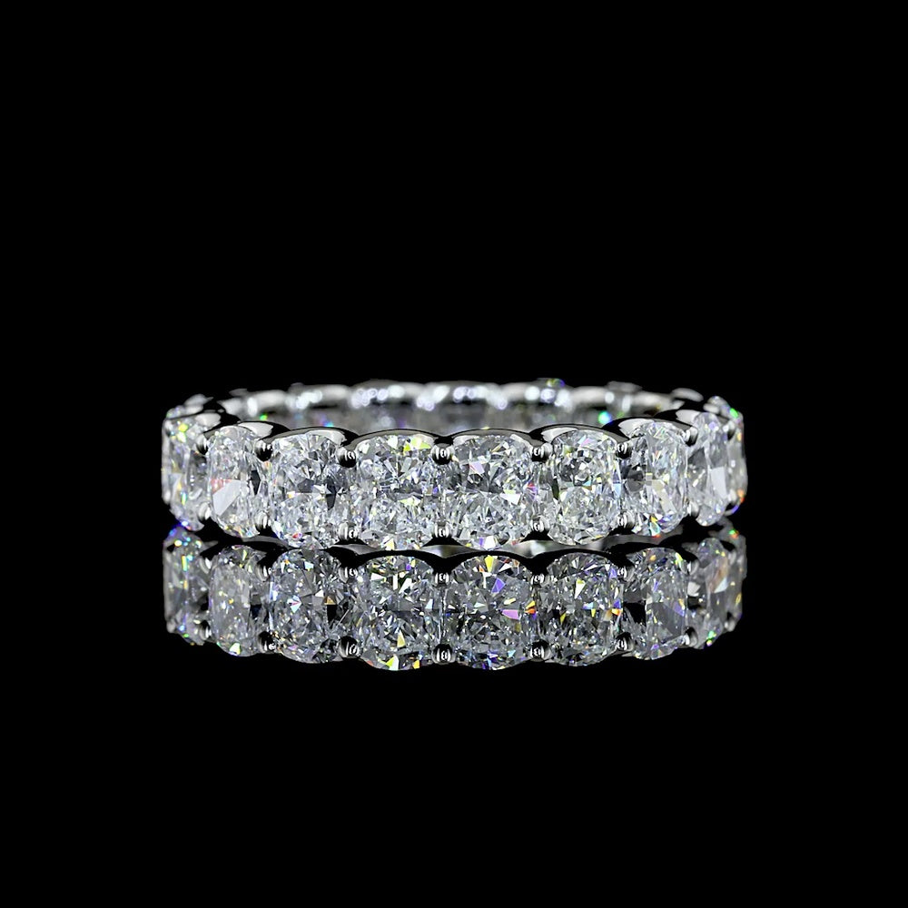 14K Yellow Gold Cushion Cut Diamond Eternity Band - 3.21 Carat Total Weight (19 Lab Diamonds, E-F Color, VS Clarity) - Covaloro Fine Jewelry
