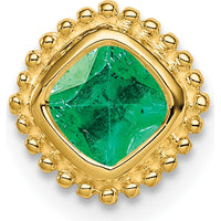 14K Yellow Gold Cushion Cut Emerald Beaded Edge Pendant - 0.5 Carat Natural Emerald by Lumare Gioia