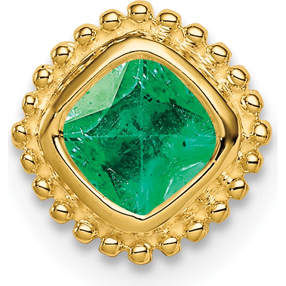 14K Yellow Gold Cushion Cut Emerald Beaded Edge Pendant - 0.5 Carat Natural Emerald by Lumare Gioia