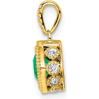 14K Yellow Gold Cushion Cut Emerald Pendant with Round Diamond Side Details - 0.45 Carat Emerald, 0.04 Carat Total Diamond Weight by Lumare Gioia