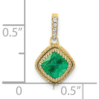 14K Yellow Gold Cushion Cut Emerald Pendant with Round Diamond Side Details - 0.45 Carat Emerald, 0.04 Carat Total Diamond Weight by Lumare Gioia