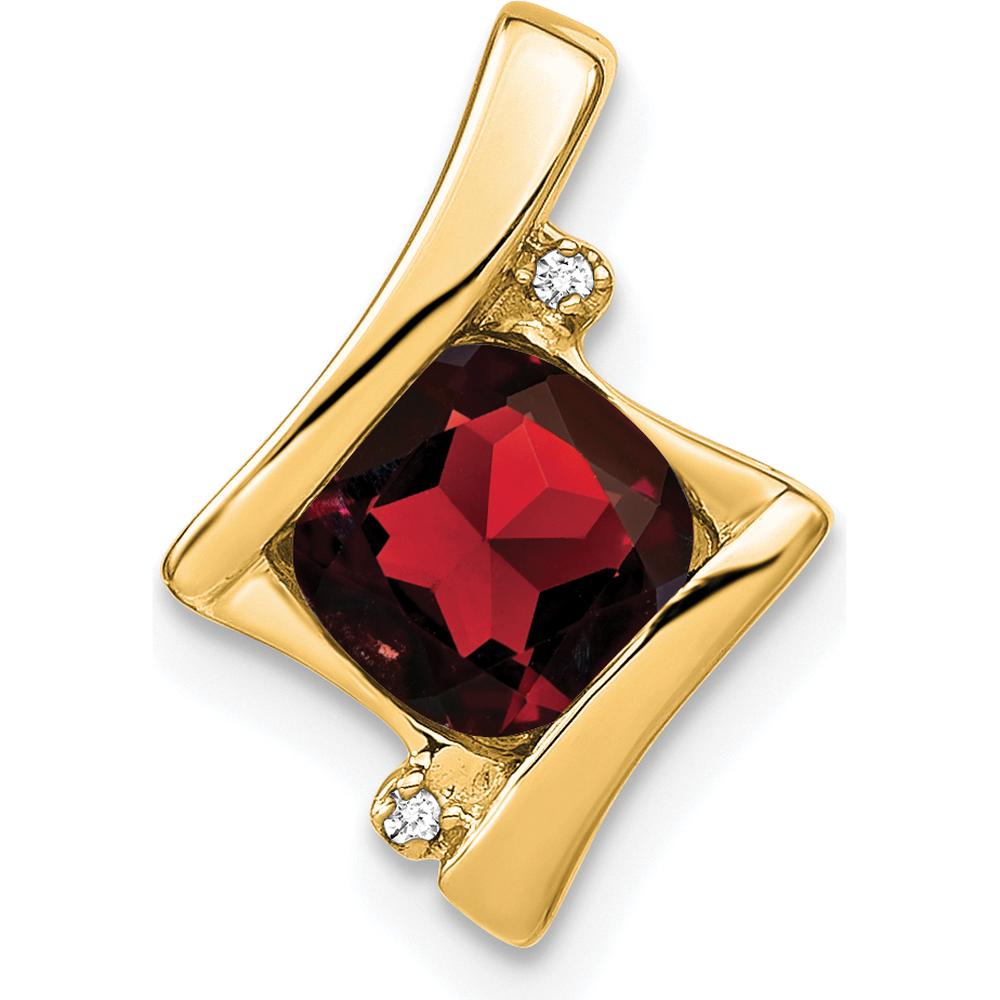 14K Yellow Gold Cushion Cut Garnet and Diamond Pendant with 1.25 Carat Garnet and 0.01 Carat Total Diamond Weight by Lumare Gioia
