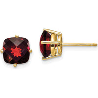 14K Yellow Gold Cushion Cut Garnet Stud Earrings - 2.00 Carat Total Gem Weight by Monteluci Fine Jewelry