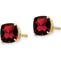 14K Yellow Gold Cushion Cut Garnet Stud Earrings - 2.00 Carat Total Gem Weight by Monteluci Fine Jewelry