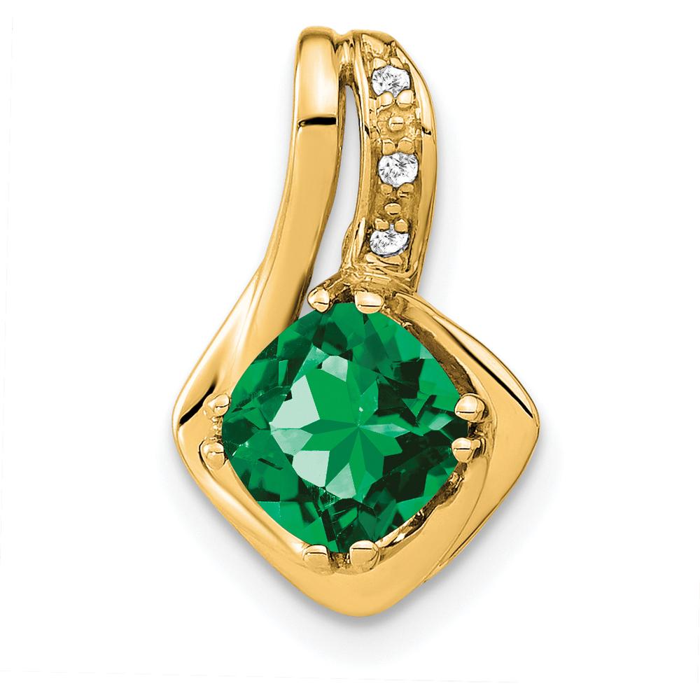 14K Yellow Gold Cushion-Cut Lab Created Emerald and Diamond Slide Pendant - 0.80 Carat Emerald, 0.006 Carat Diamond by Lumare Gioia