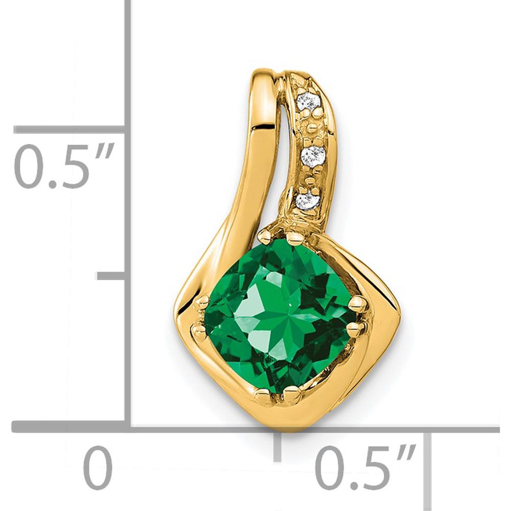 14K Yellow Gold Cushion-Cut Lab Created Emerald and Diamond Slide Pendant - 0.80 Carat Emerald, 0.006 Carat Diamond by Lumare Gioia