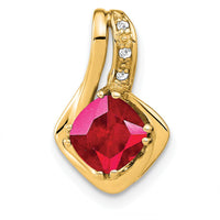 14K Yellow Gold Cushion Cut Lab Created Ruby and Diamond Pendant - 1.1 Carat Total Ruby Weight by Lumare Gioia