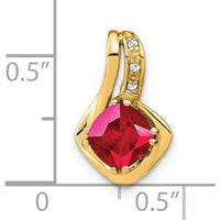14K Yellow Gold Cushion Cut Lab Created Ruby and Diamond Pendant - 1.1 Carat Total Ruby Weight by Lumare Gioia