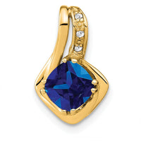 14K Yellow Gold Cushion Cut Lab Created Sapphire and Diamond Pendant - 1.68 Carat Sapphire, 0.018 Carat Total Diamond Weight by Lumare Gioia