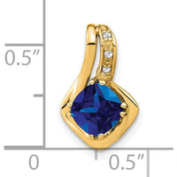 14K Yellow Gold Cushion Cut Lab Created Sapphire and Diamond Pendant - 1.68 Carat Sapphire, 0.018 Carat Total Diamond Weight by Lumare Gioia