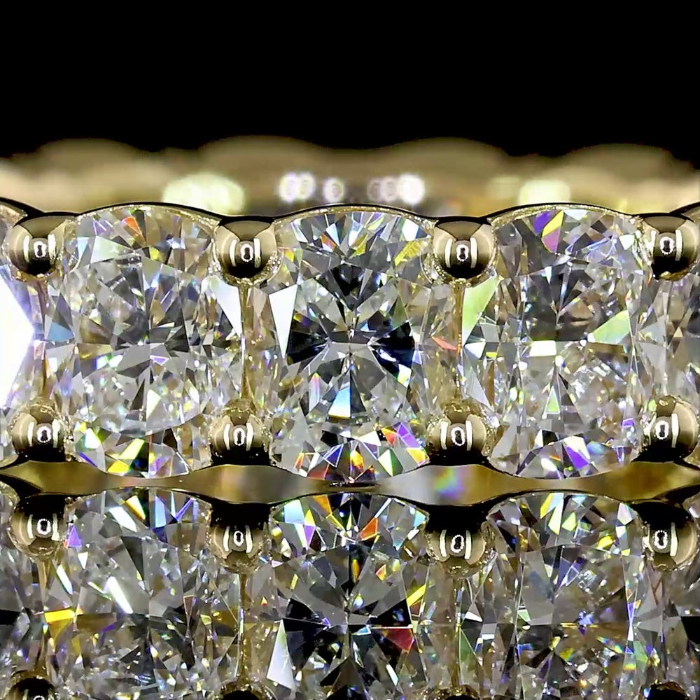 14K Yellow Gold Cushion Cut Lab Diamond Eternity Band - 3.93 Carat Total Weight with 19 Prong Set Stones (E-F Color, VS Clarity) - Covaloro Fine Jewelry