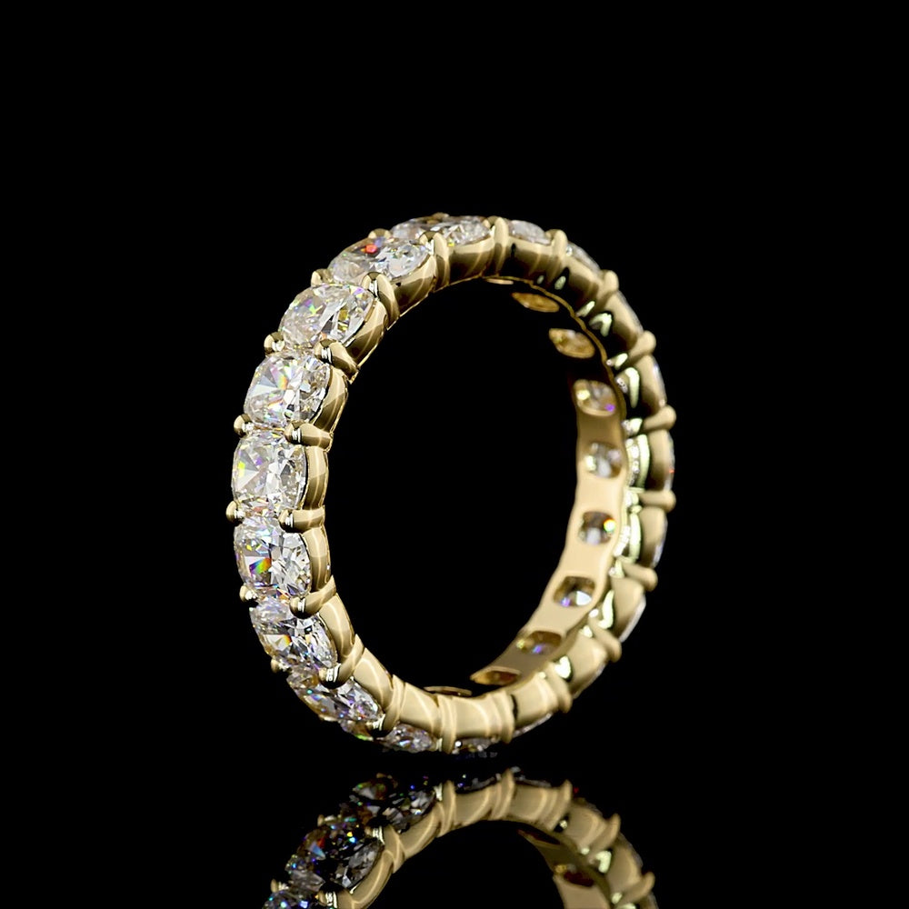 14K Yellow Gold Cushion Cut Lab Diamond Eternity Band - 3.93 Carat Total Weight with 19 Prong Set Stones (E-F Color, VS Clarity) - Covaloro Fine Jewelry