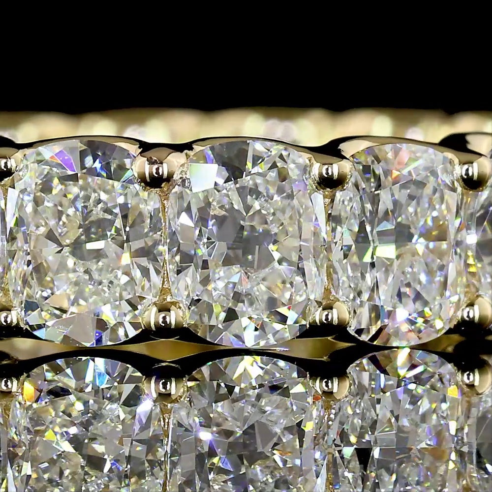 14K Yellow Gold Cushion Cut Lab Diamond Eternity Band - 4.07 Carat Total Weight, E-F Color, VS1 Clarity, U-Prong Setting with 18 Diamonds - Covaloro Fine Jewelry