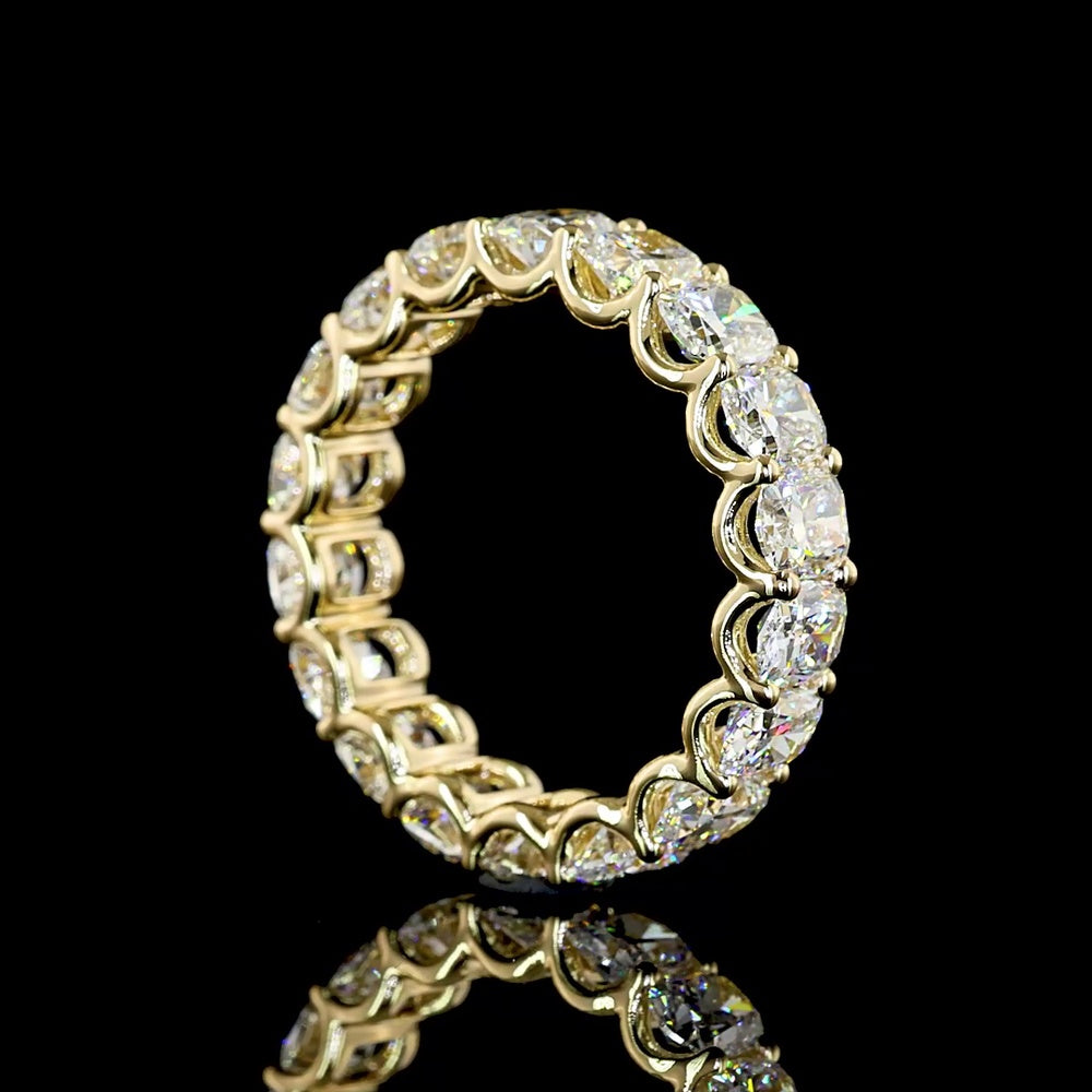 14K Yellow Gold Cushion Cut Lab Diamond Eternity Band - 4.07 Carat Total Weight, E-F Color, VS1 Clarity, U-Prong Setting with 18 Diamonds - Covaloro Fine Jewelry