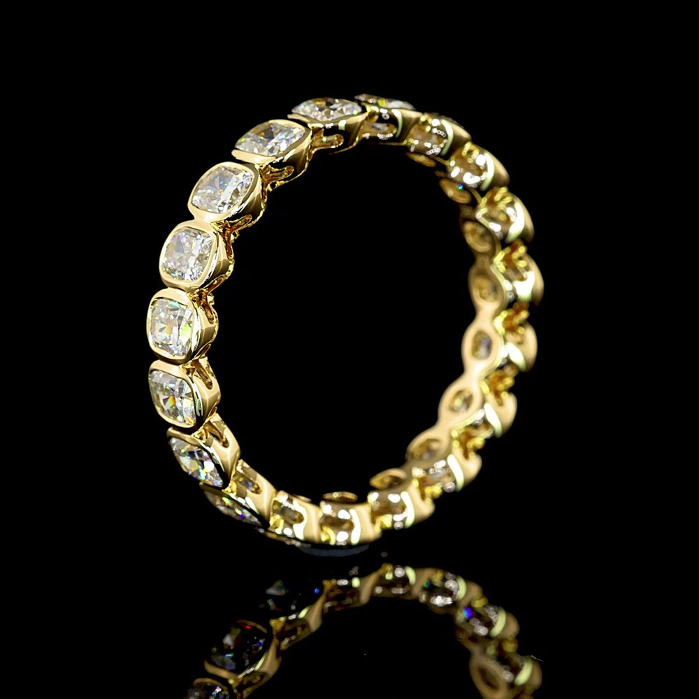 14K Yellow Gold Cushion Cut Lab Diamond Eternity Band with North-South Bezel Setting - 2.32 Carat Total Diamond Weight - Covaloro Fine Jewelry