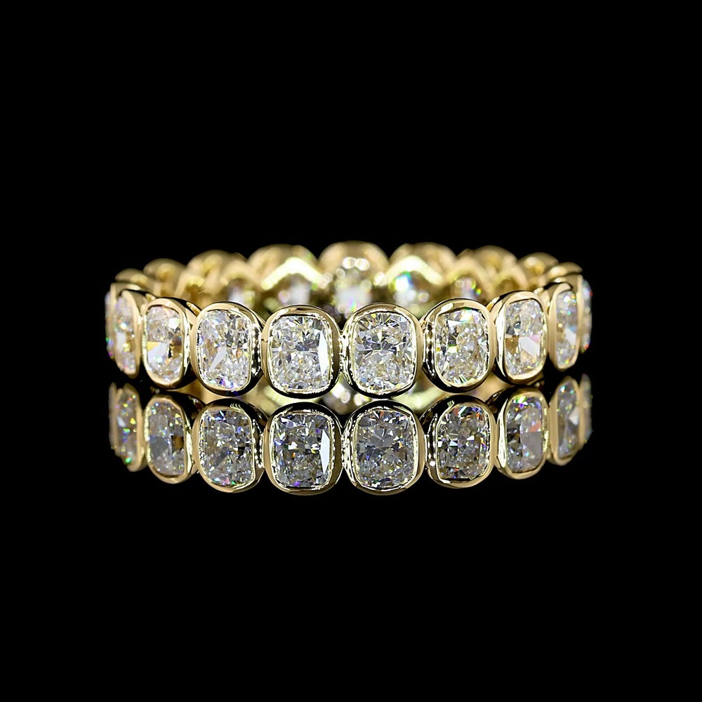 14K Yellow Gold Cushion Cut Lab Diamond Eternity Band with North-South Bezel Setting - 2.32 Carat Total Diamond Weight - Covaloro Fine Jewelry