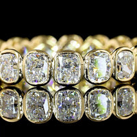 14K Yellow Gold Cushion Cut Lab Diamond Eternity Band with North-South Bezel Setting - 2.32 Carat Total Diamond Weight - Covaloro Fine Jewelry