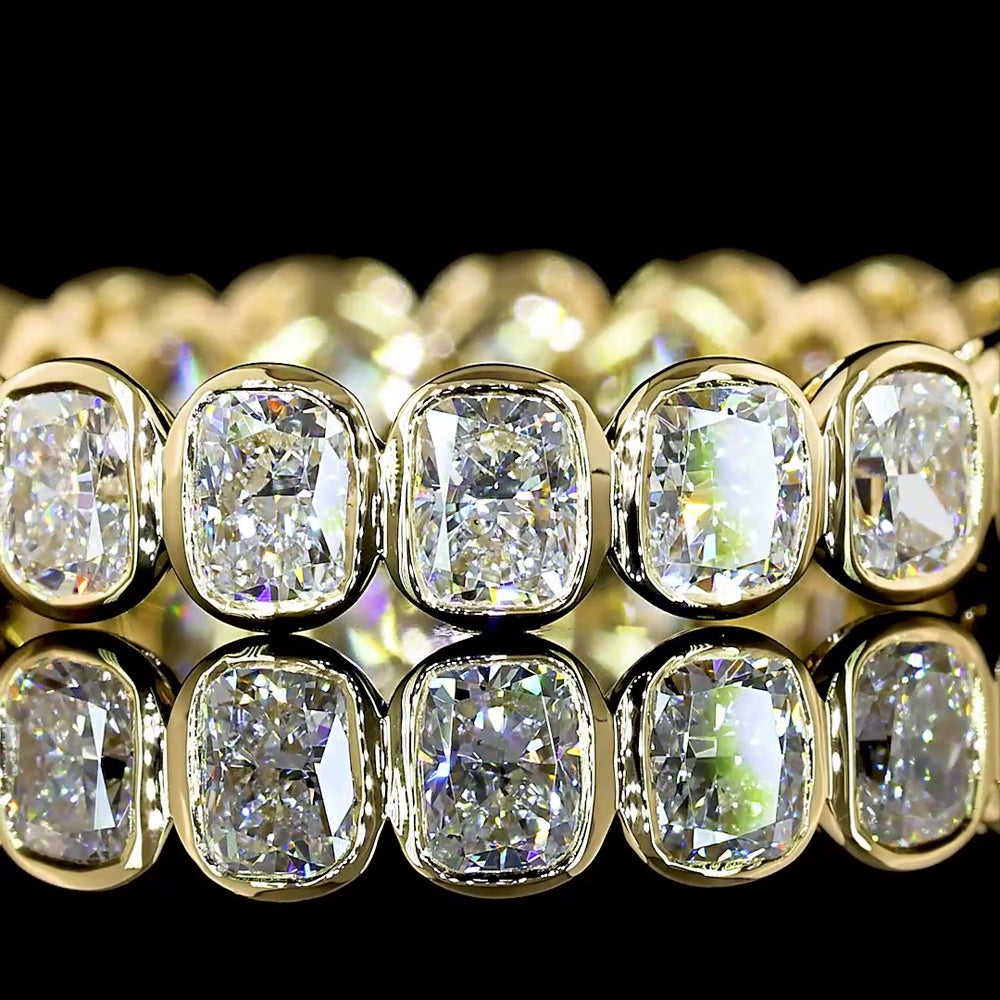 14K Yellow Gold Cushion Cut Lab Diamond Eternity Band with North-South Bezel Setting - 2.32 Carat Total Diamond Weight - Covaloro Fine Jewelry