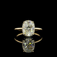 14K Yellow Gold Cushion Cut Lab Diamond Halo Ring - 2.71 Carat Center Stone with 0.19 Carat Diamond Halo, Total 2.90 Carats, E VVS2 IGI Certified - Covaloro Fine Jewelry