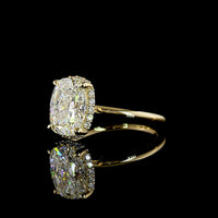 14K Yellow Gold Cushion Cut Lab Diamond Halo Ring - 2.71 Carat Center Stone with 0.19 Carat Diamond Halo, Total 2.90 Carats, E VVS2 IGI Certified - Covaloro Fine Jewelry