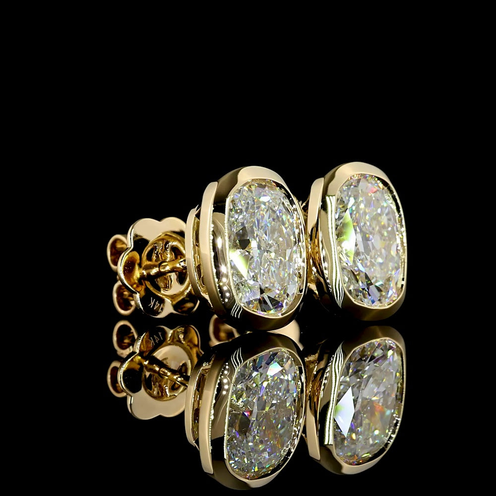 14K Yellow Gold Cushion Cut Lab Diamond Stud Earrings - Bezel Set, D VVS2, 3.61 Carat Total Weight with GIA Certificates - Covaloro Fine Jewelry