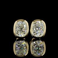 14K Yellow Gold Cushion Cut Lab Diamond Stud Earrings - Bezel Set, D VVS2, 3.61 Carat Total Weight with GIA Certificates - Covaloro Fine Jewelry