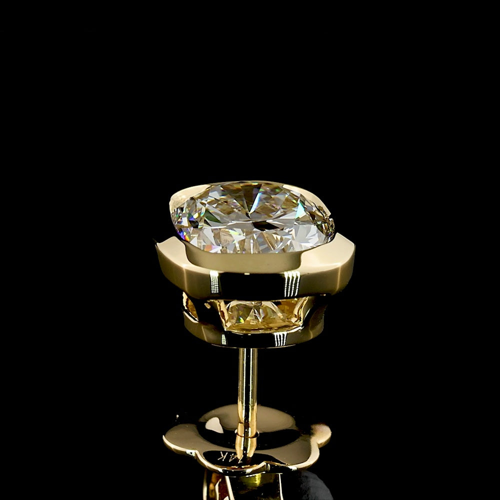 14K Yellow Gold Cushion Cut Lab Diamond Stud Earrings - Bezel Set, D VVS2, 3.61 Carat Total Weight with GIA Certificates - Covaloro Fine Jewelry