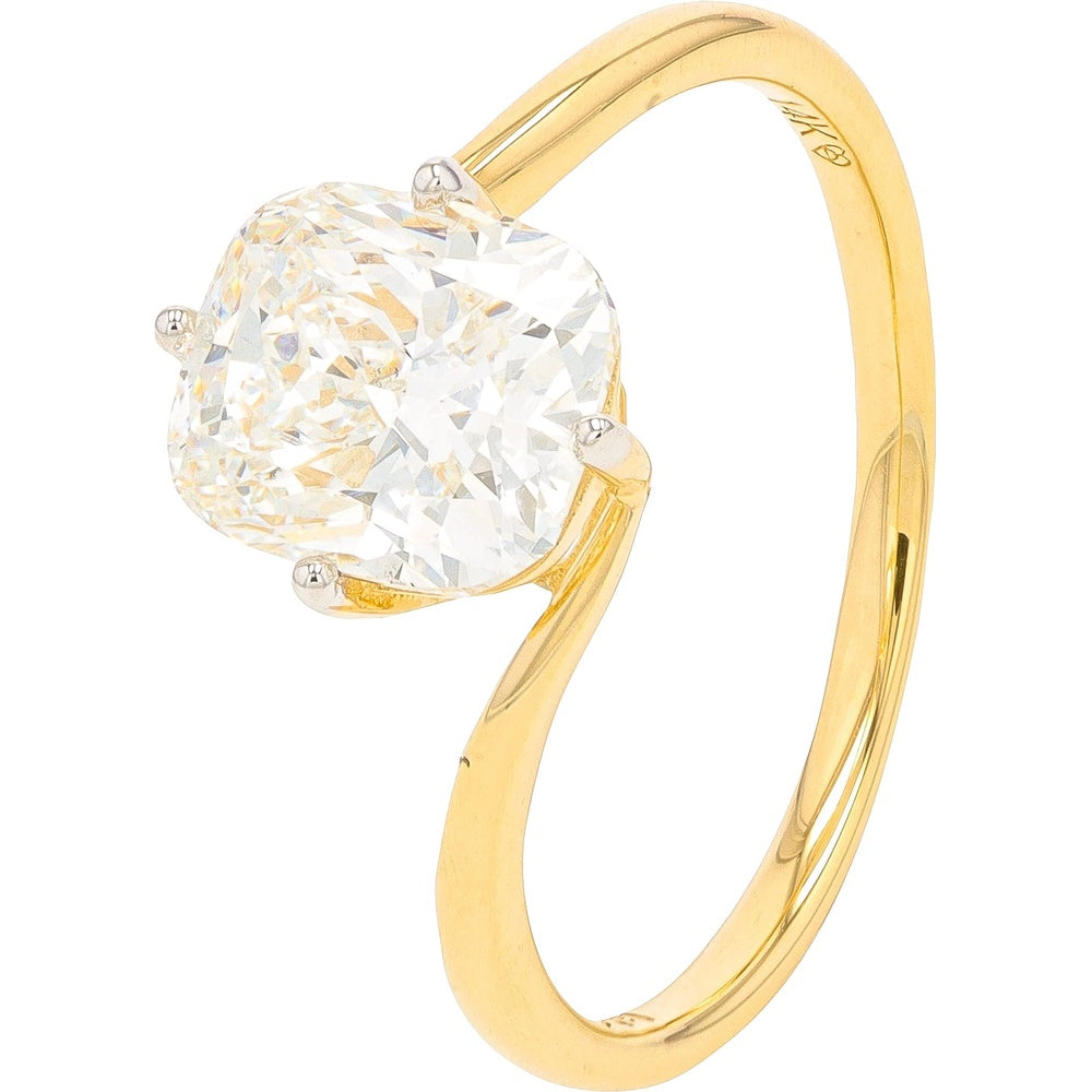 14K Yellow Gold Cushion Cut Lab Grown Diamond Engagement Ring - 2.00 Carat Total Diamond Weight
