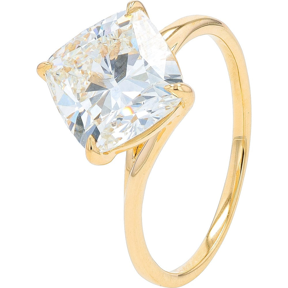 14K Yellow Gold Cushion Cut Lab Grown Diamond Engagement Ring - 3.50 Carat Total Weight