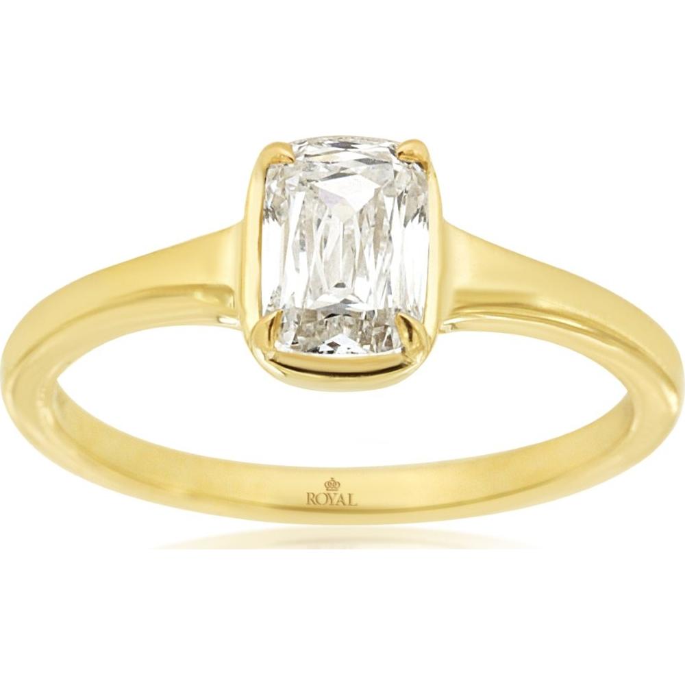 14K Yellow Gold Cushion Cut Lab Grown Diamond Engagement Ring with Partial Bezel Setting - 1.00 Carat Total Weight - Royal Jewelry