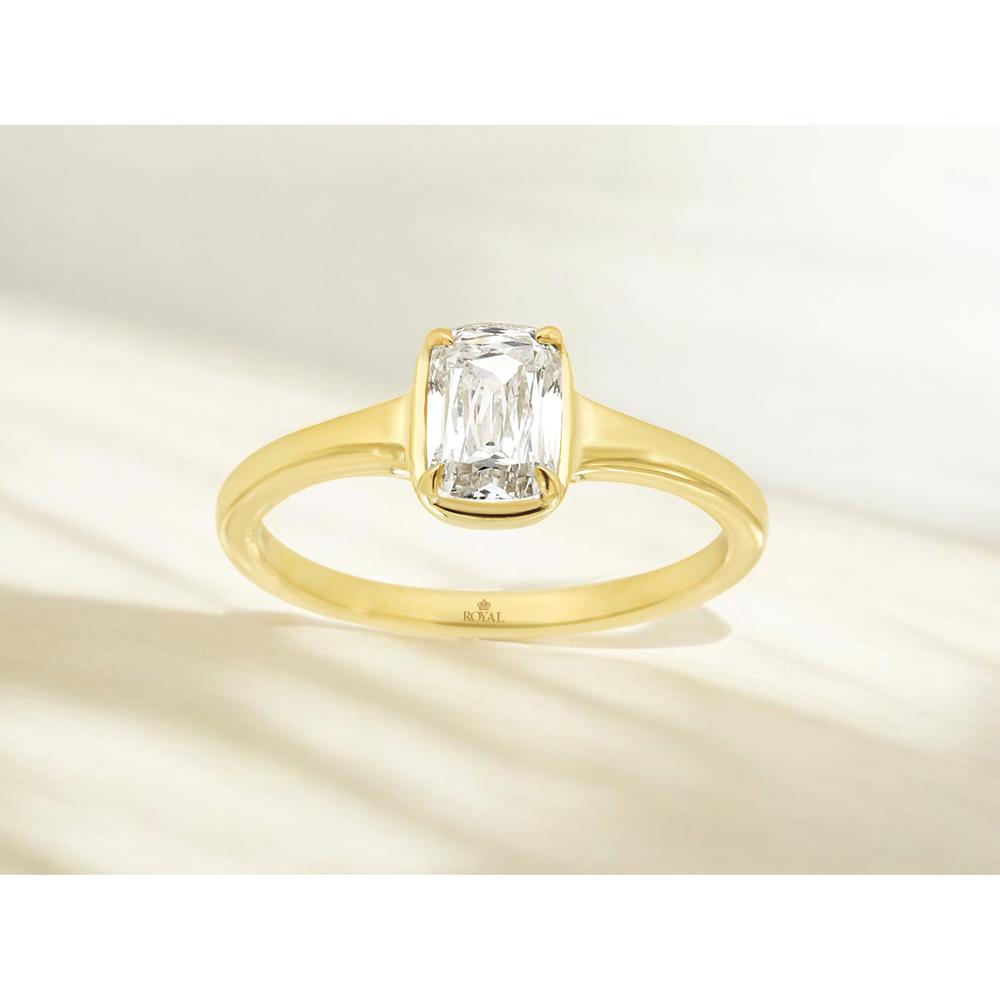 14K Yellow Gold Cushion Cut Lab Grown Diamond Engagement Ring with Partial Bezel Setting - 1.00 Carat Total Weight - Royal Jewelry