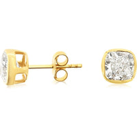 14K Yellow Gold Cushion-Cut Lab-Grown Diamond Stud Earrings - 2.00 Carat Total Diamond Weight - Royal Jewelry