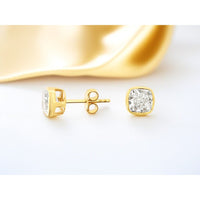 14K Yellow Gold Cushion-Cut Lab-Grown Diamond Stud Earrings - 2.00 Carat Total Diamond Weight - Royal Jewelry