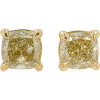 14K Yellow Gold Cushion Cut Lab-Grown Yellow Diamond Stud Earrings - 1.00 Carat Total Diamond Weight