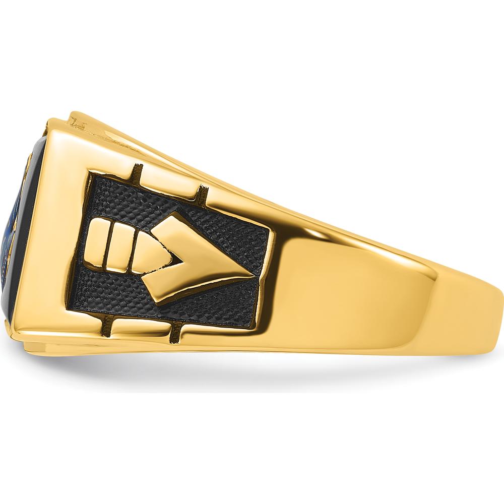 14K Yellow Gold Cushion-Cut Onyx Masonic Ring with Black Enamel Detailing by IBGoodman
