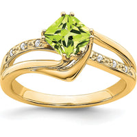 14K Yellow Gold Cushion Cut Peridot and Diamond Ring - 1.10 Carat Total Gemstone Weight by 0