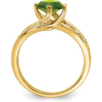 14K Yellow Gold Cushion Cut Peridot and Diamond Ring - 1.10 Carat Total Gemstone Weight by 0