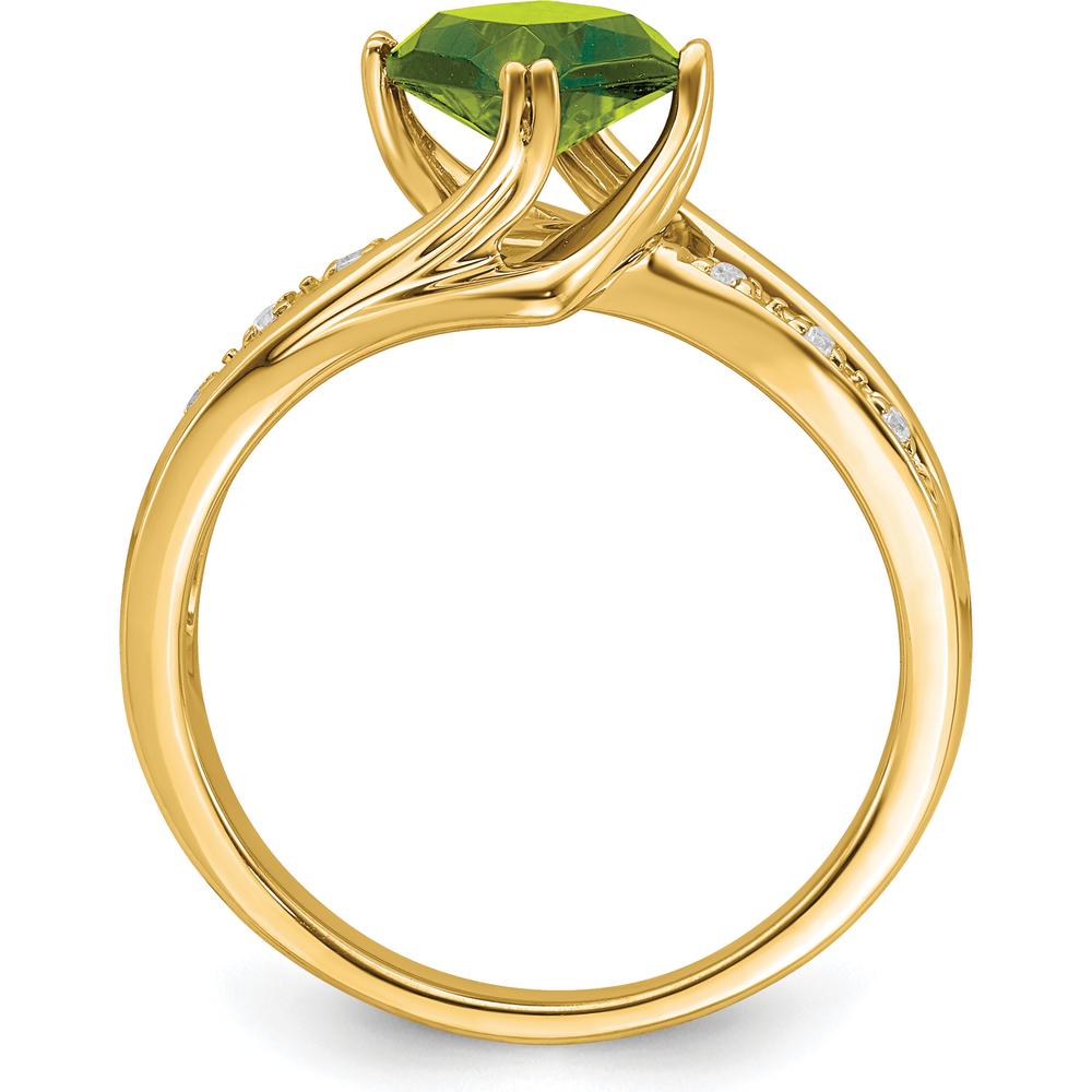 14K Yellow Gold Cushion Cut Peridot and Diamond Ring - 1.10 Carat Total Gemstone Weight by 0