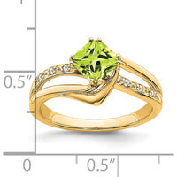 14K Yellow Gold Cushion Cut Peridot and Diamond Ring - 1.10 Carat Total Gemstone Weight by 0