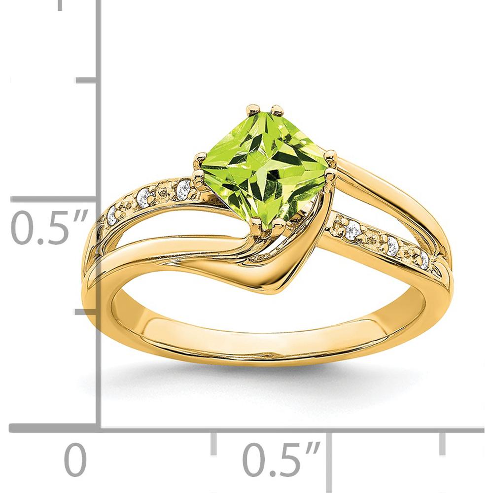 14K Yellow Gold Cushion Cut Peridot and Diamond Ring - 1.10 Carat Total Gemstone Weight by 0