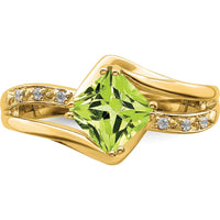 14K Yellow Gold Cushion Cut Peridot and Diamond Ring - 1.10 Carat Total Gemstone Weight by 0