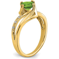 14K Yellow Gold Cushion Cut Peridot and Diamond Ring - 1.10 Carat Total Gemstone Weight by 0
