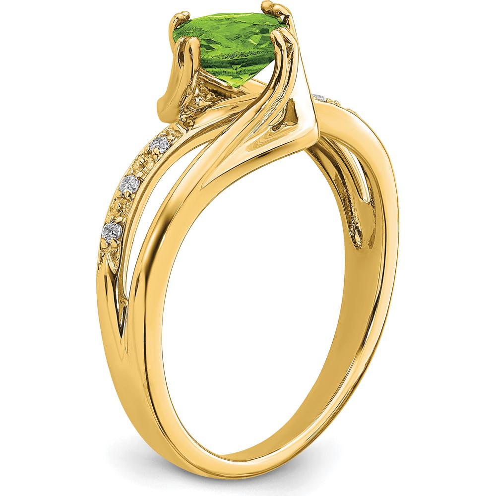 14K Yellow Gold Cushion Cut Peridot and Diamond Ring - 1.10 Carat Total Gemstone Weight by 0