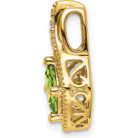14K Yellow Gold Cushion Cut Peridot and Round Diamond Pendant - 0.73 Carat Peridot Weight, 0.005 Carat Diamond Weight by Lumare Gioia