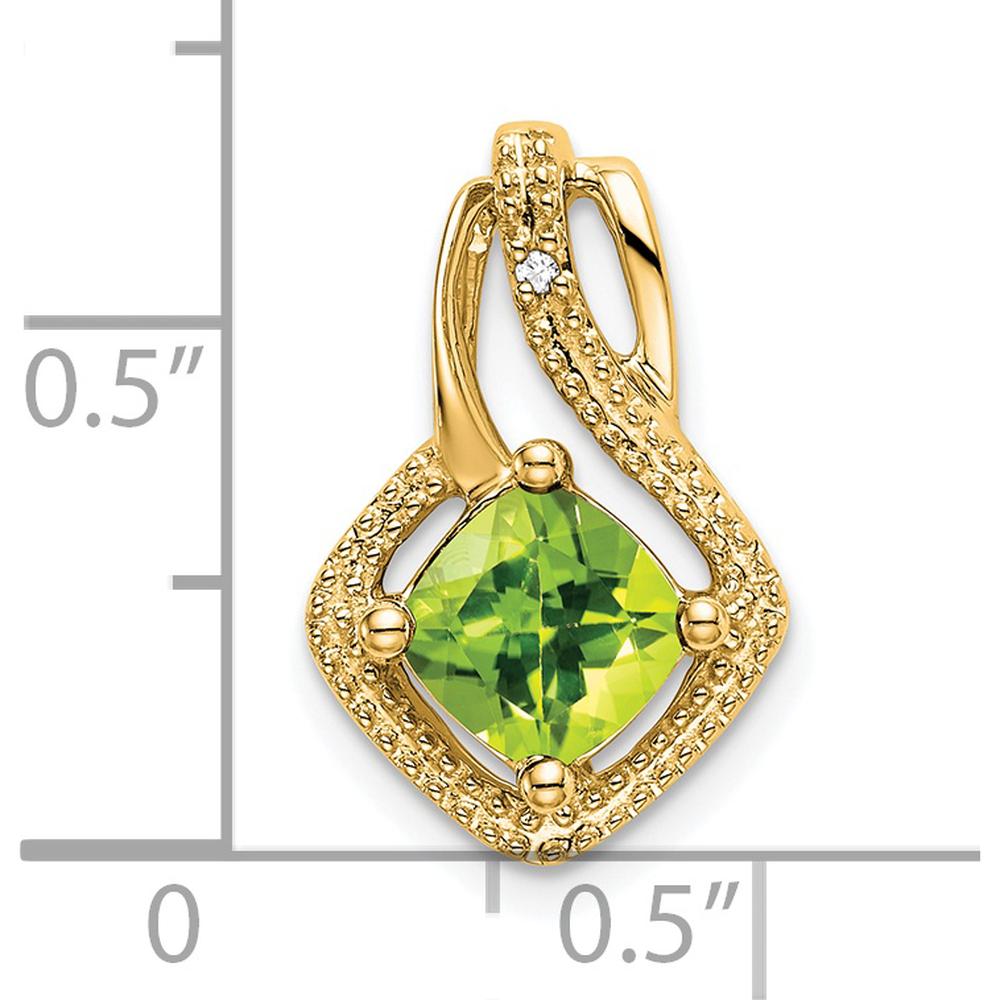 14K Yellow Gold Cushion Cut Peridot and Round Diamond Pendant - 0.73 Carat Peridot Weight, 0.005 Carat Diamond Weight by Lumare Gioia
