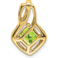 14K Yellow Gold Cushion Cut Peridot and Round Diamond Pendant - 0.73 Carat Peridot Weight, 0.005 Carat Diamond Weight by Lumare Gioia