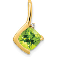 14K Yellow Gold Cushion Cut Peridot and Round Diamond Pendant - 2.01 Carat Total Gem Weight by Lumare Gioia