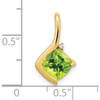 14K Yellow Gold Cushion Cut Peridot and Round Diamond Pendant - 2.01 Carat Total Gem Weight by Lumare Gioia