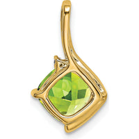 14K Yellow Gold Cushion Cut Peridot and Round Diamond Pendant - 2.01 Carat Total Gem Weight by Lumare Gioia
